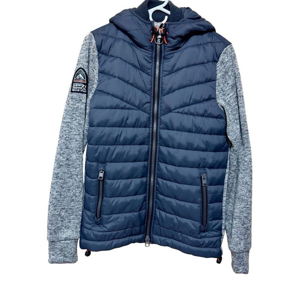 Superdry Storm Hybrid Jacket Men’s M Gray Quilted Fleece Hooded
